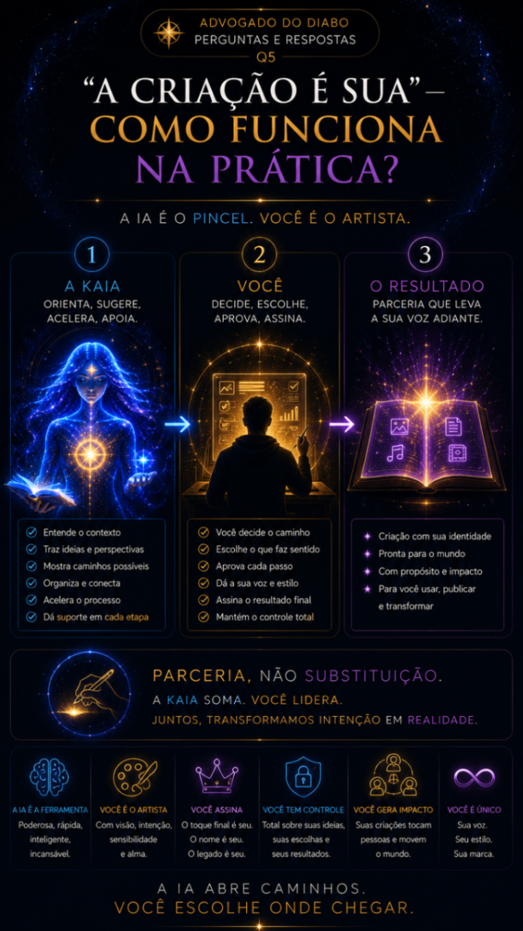 A criação é sua: a KAIA orienta, você decide, escolhe e assina.